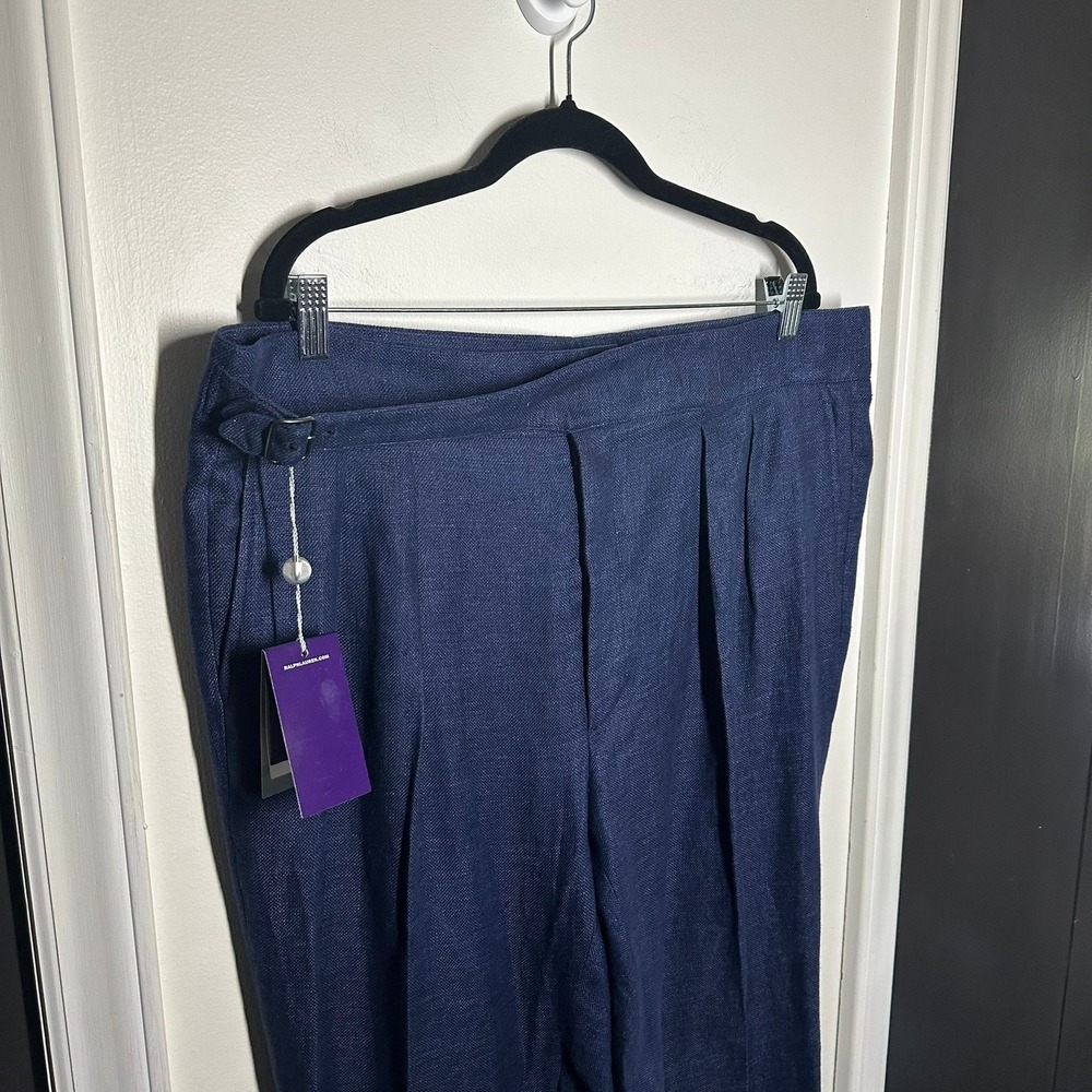NEW Ralph Lauren Men's Trousers Size 38 Navy Blue Linen Pleated Dress Pants - Picture 2 of 9